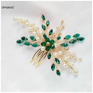 Emerald Crystal Hair Comb Bride Tiaras Pearl Side Pin Wedding Hair Ornament