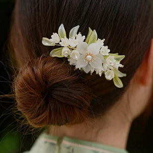 Vintage Green Flower Hair Comb for Hanfu Hair Accessories