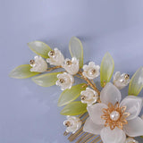 Vintage Green Flower Hair Comb for Hanfu Hair Accessories