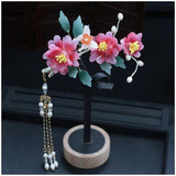 Pink Flower Hairpins Clips Chinese Style Hair Jewelry Women Girls Hanfu Dress