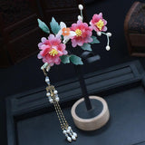 Pink Flower Hairpins Clips Chinese Style Hair Jewelry Women Girls Hanfu Dress