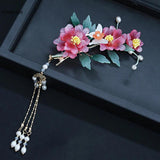 Pink Flower Hairpins Clips Chinese Style Hair Jewelry Women Girls Hanfu Dress