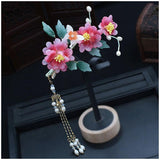 Pink Flower Hairpins Clips Chinese Style Hair Jewelry Women Girls Hanfu Dress
