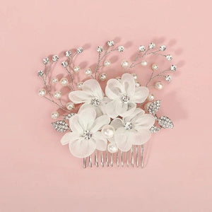 Ivory Gauze Wedding Hair Combs Head Flower Crystal Bridal Hair Ornaments