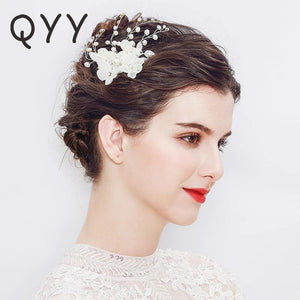 Ivory Gauze Wedding Hair Combs Head Flower Crystal Bridal Hair Ornaments