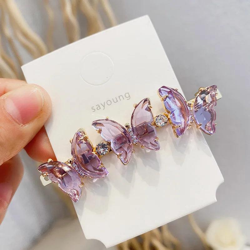 Crystal Butterfly Spring Clip Girl Fairy Beauty Back Head Top Clip Hair Accessor