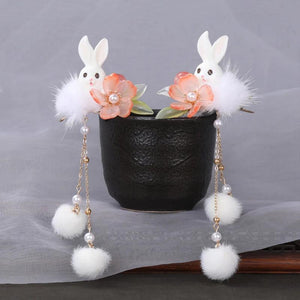2pcs Rabbit Hair Clips Chinese Hanfu Hair Accessories