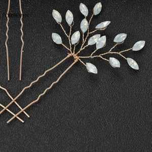 Rhinestone Leaf Hair Sticks Forks Wedding Headpiece