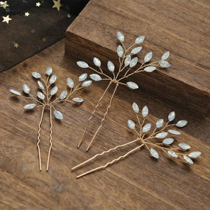 Rhinestone Leaf Hair Sticks Forks Wedding Headpiece