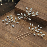 Rhinestone Leaf Hair Sticks Forks Wedding Headpiece