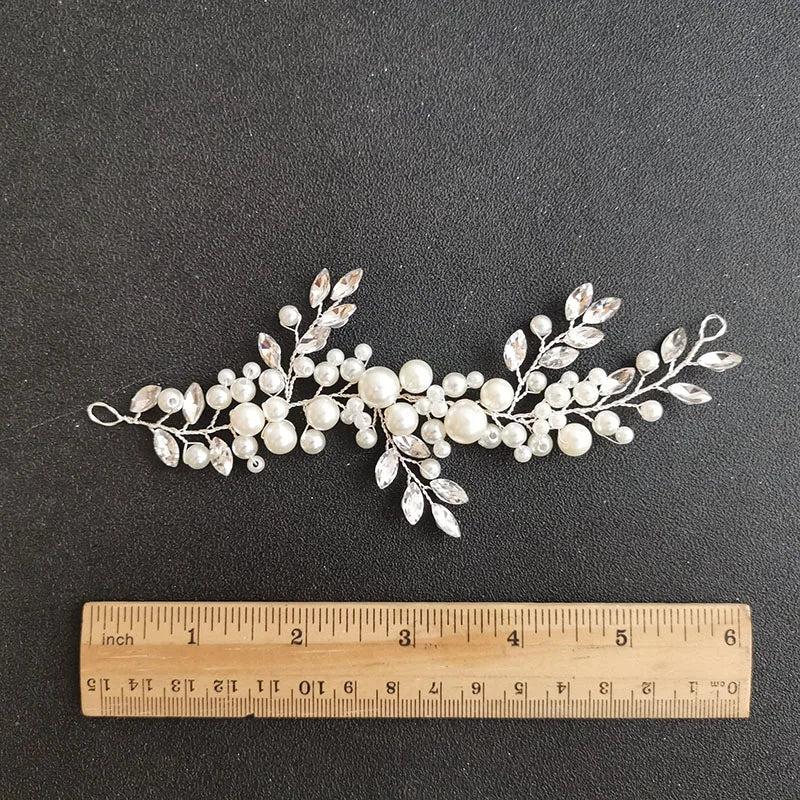Silver Crystal Rhinestones Pearls Bridal Hair Vine Bridal Headband
