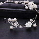 Silver Tiara Headband Flower Pearl Bride Hair Band Wedding Hair Accessories