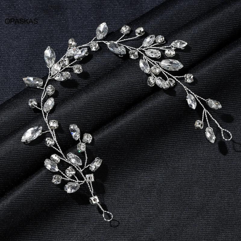 Boho Wedding Headband Rhinestone Leaf Bride Hair Vines Clip
