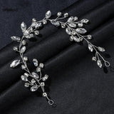Boho Wedding Headband Rhinestone Leaf Bride Hair Vines Clip