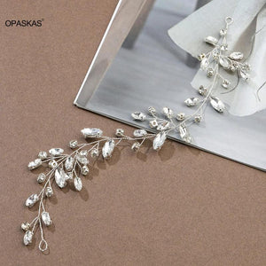 Boho Wedding Headband Rhinestone Leaf Bride Hair Vines Clip