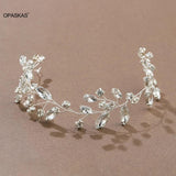 Boho Wedding Headband Rhinestone Leaf Bride Hair Vines Clip