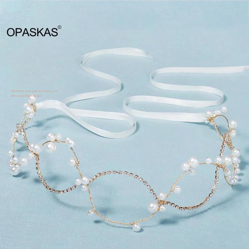 Golden Pearl Rhinestone Headband Wedding Hair Accessory
