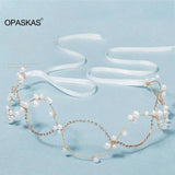 Golden Pearl Rhinestone Headband Wedding Hair Accessory