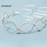 Golden Pearl Rhinestone Headband Wedding Hair Accessory