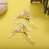 Purple Flower Hairpins Clips U Shaped Hair Sticks Forks Pearl