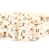 50Pcs-200Pcs A-Z Letter Square Natural Wooden Beads 10mm Alphabet Wood Beads