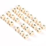 50Pcs-200Pcs A-Z Letter Square Natural Wooden Beads 10mm Alphabet Wood Beads