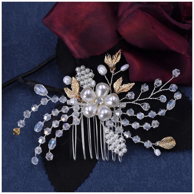 Tiara Wedding Hair Comb Leaf Flower Bridal Hairpins
