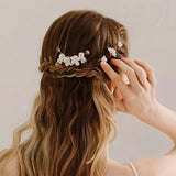 Glazed Flower Hairpin Hair Clips Set for Women, Pearl Wedding Tiaras