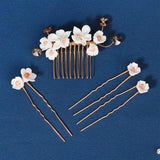 Glazed Flower Hairpin Hair Clips Set for Women, Pearl Wedding Tiaras