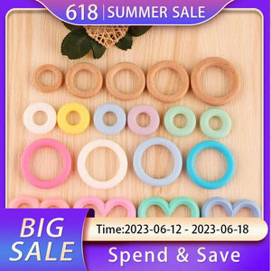 5Pcs Donuts Silicone Beads Wooden Ring Baby Teether DIY Pendants