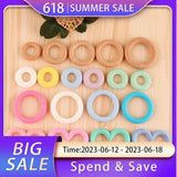 5Pcs Donuts Silicone Beads Wooden Ring Baby Teether DIY Pendants
