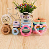 5Pcs Donuts Silicone Beads Wooden Ring Baby Teether DIY Pendants