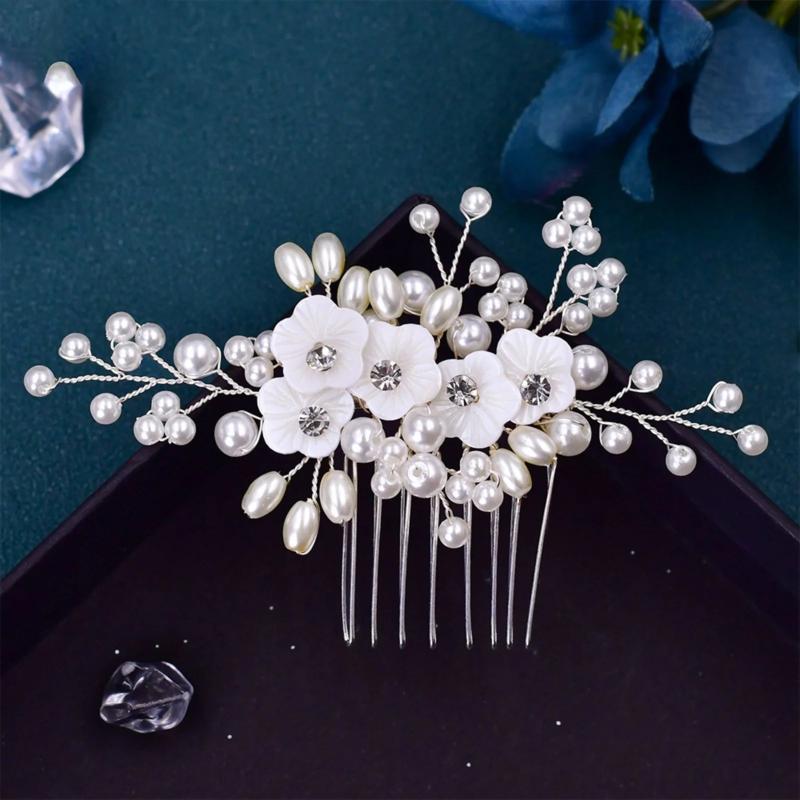 Silver Pearl Crystal Wedding Hair Combs Bridal Flower Headpiece Hair Accessories