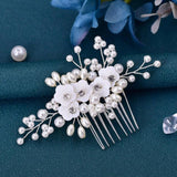 Silver Pearl Crystal Wedding Hair Combs Bridal Flower Headpiece Hair Accessories