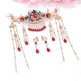 Vintage Chinese Hairpin Set with Fringed Alloy Flowers