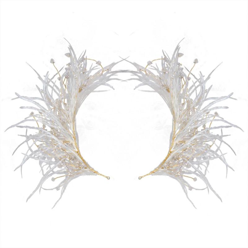 Bride Tiaras Feather Hairband Crystal Headpiece Wedding Hair Jewelry