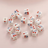 10pcs Hand Painted Cherry Square Ceramic Beads 8x8mm 10x10mm