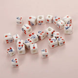 10pcs Hand Painted Cherry Square Ceramic Beads 8x8mm 10x10mm