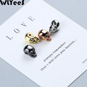 WLYeeS 4pcs Skull Charm Copper beads CZ Metal Spacer Loose beads Jewelry making