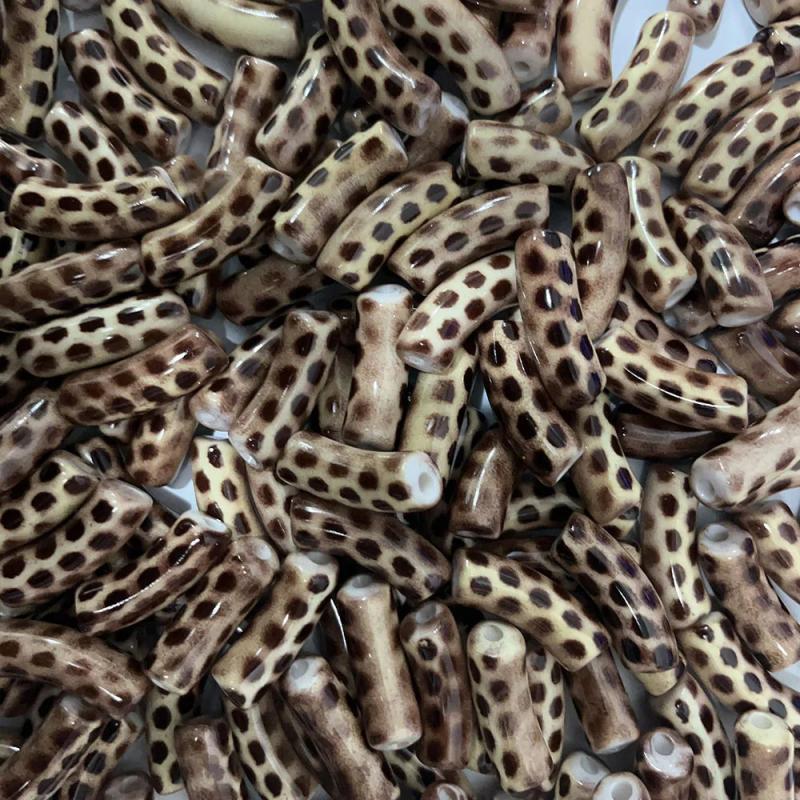 10Pcs Acrylic Curved Tube Beads Leopard Print DIY Jewelry Making Supplies