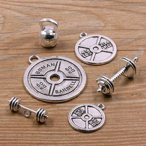 6Pcs Discus Dumbbel Weightlifting Charms Pendants For DIY Jewelry Making