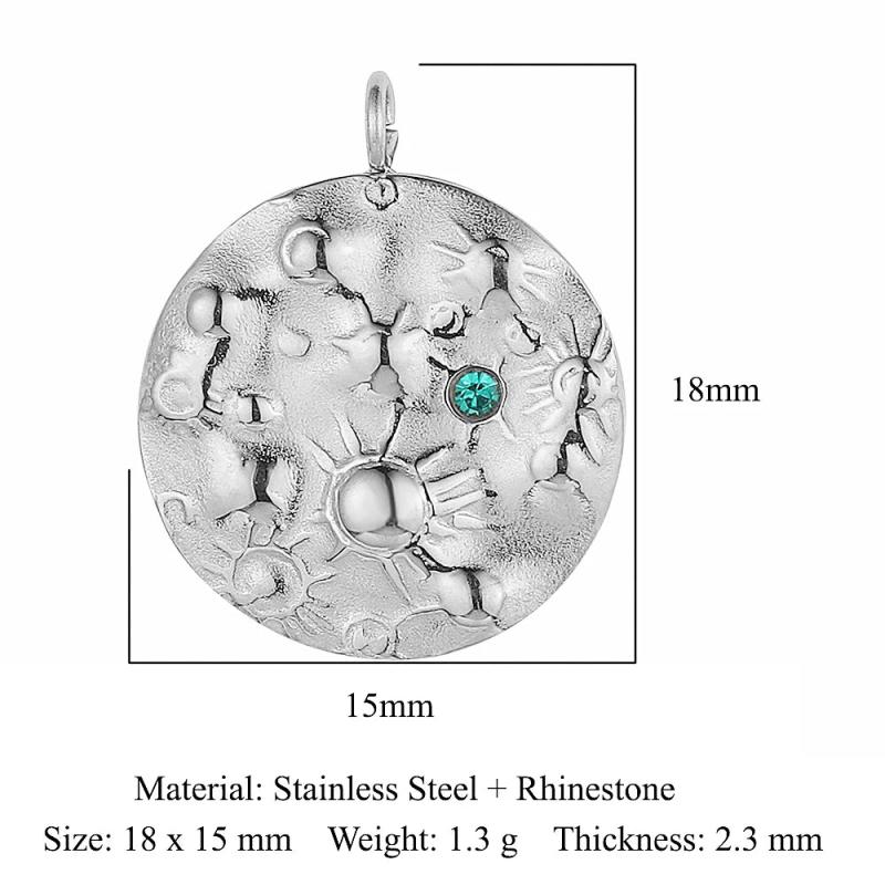 3pcs Crescent Mirror Polished Stainless Steel Charms with Turquoise Stone
