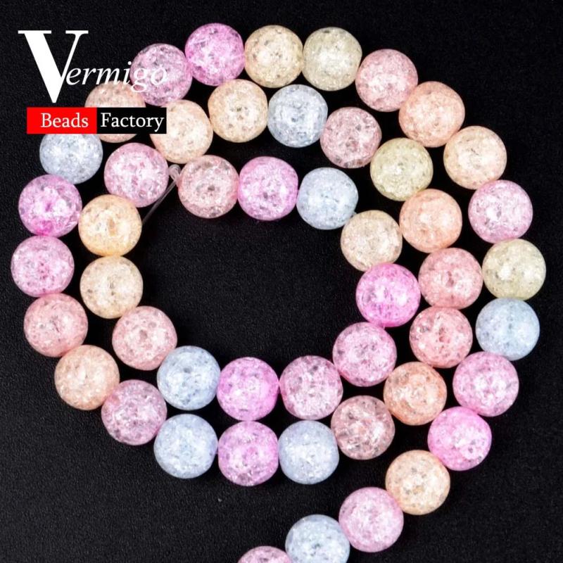 Multicolor Crack Quartz Crystal Round Loose Beads 15inches