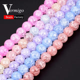 Multicolor Crack Quartz Crystal Round Loose Beads 15inches
