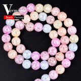 Multicolor Crack Quartz Crystal Round Loose Beads 15inches