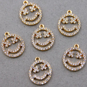 6PCS Smiling Face Pendants Charms with Rhinestones 17*14MM KC