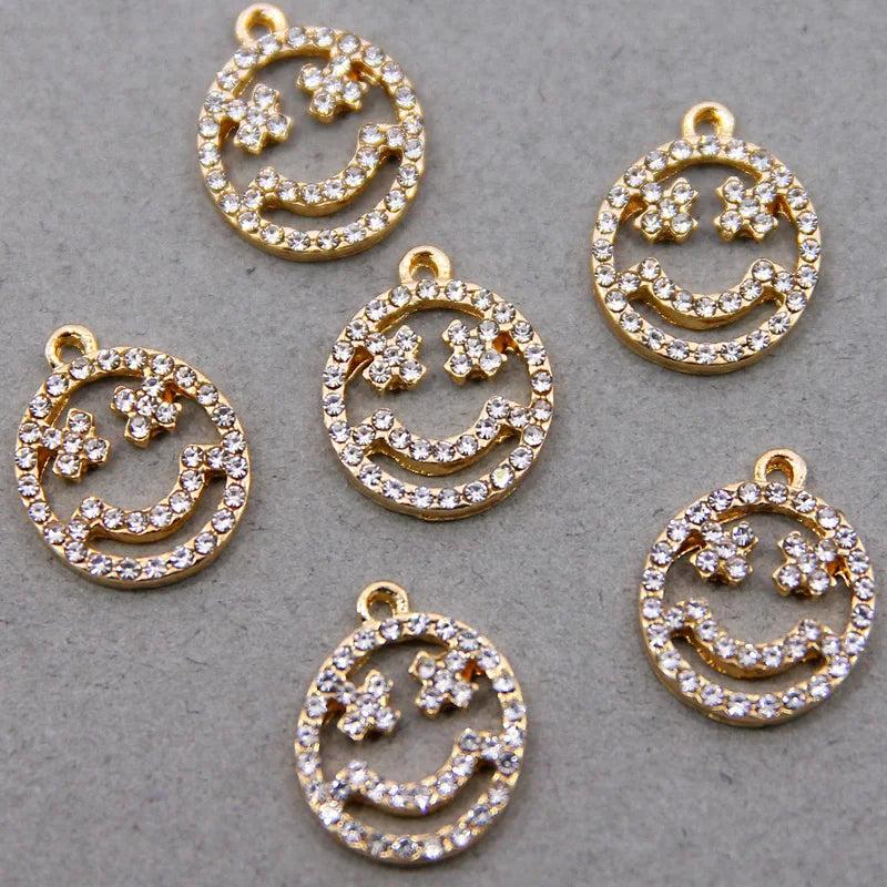 6PCS Smiling Face Pendants Charms with Rhinestones 17*14MM KC
