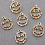 6PCS Smiling Face Pendants Charms with Rhinestones 17*14MM KC