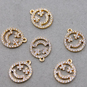 6PCS Smiling Face Pendants Charms with Rhinestones 17*14MM KC