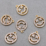 6PCS Smiling Face Pendants Charms with Rhinestones 17*14MM KC